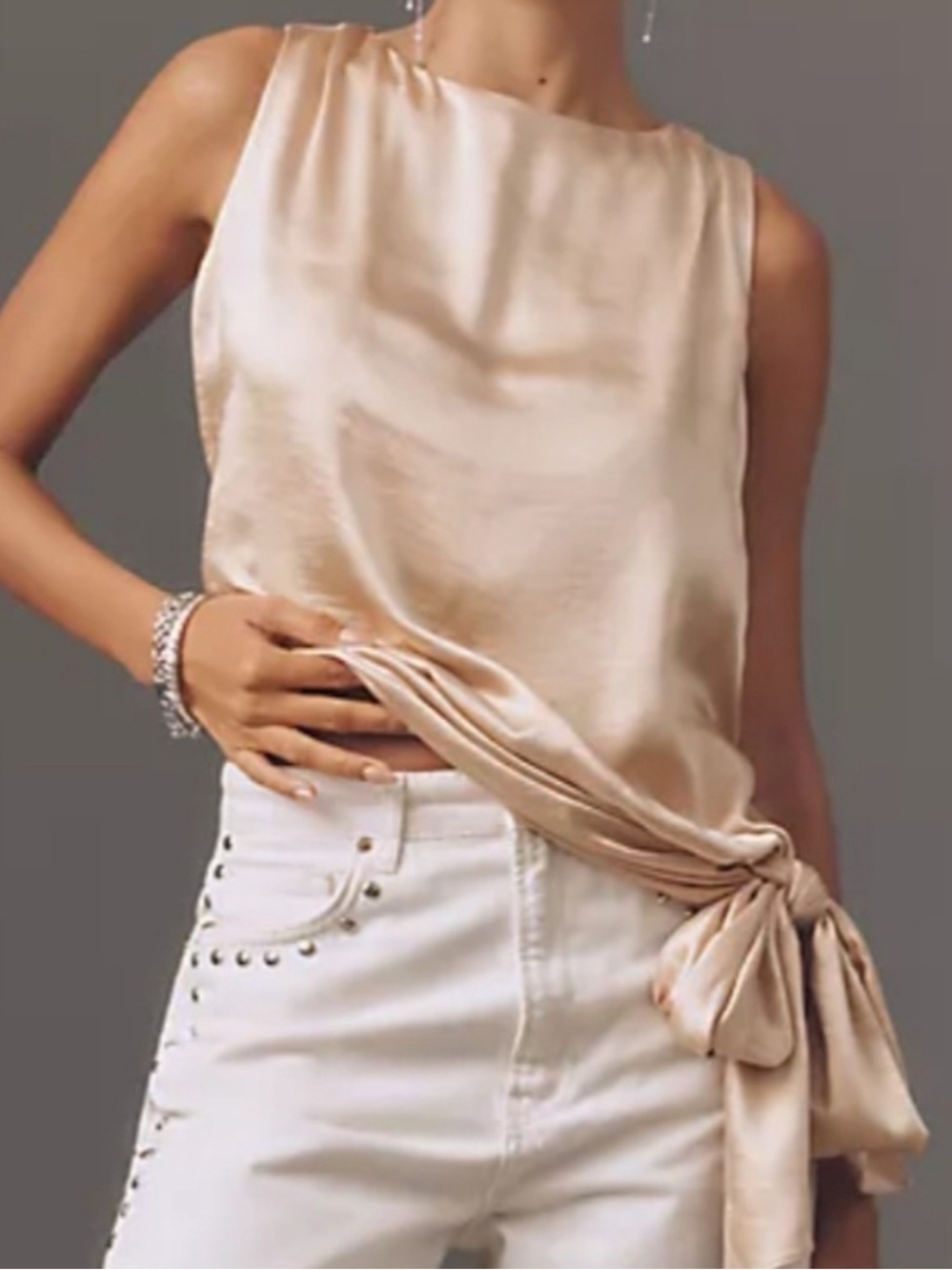 MARE MARE NWT Satin Tie-Hem Sleeveless Top - Champagne